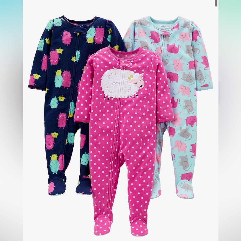 New • 3 pairs of Simple Joys Footed Fleece Payjamas